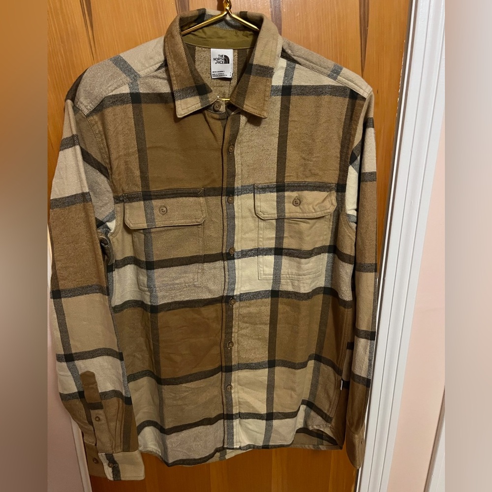 NWT The North Face Men's Tan and Brown Plaid Shirt Jacket, Men’s Small